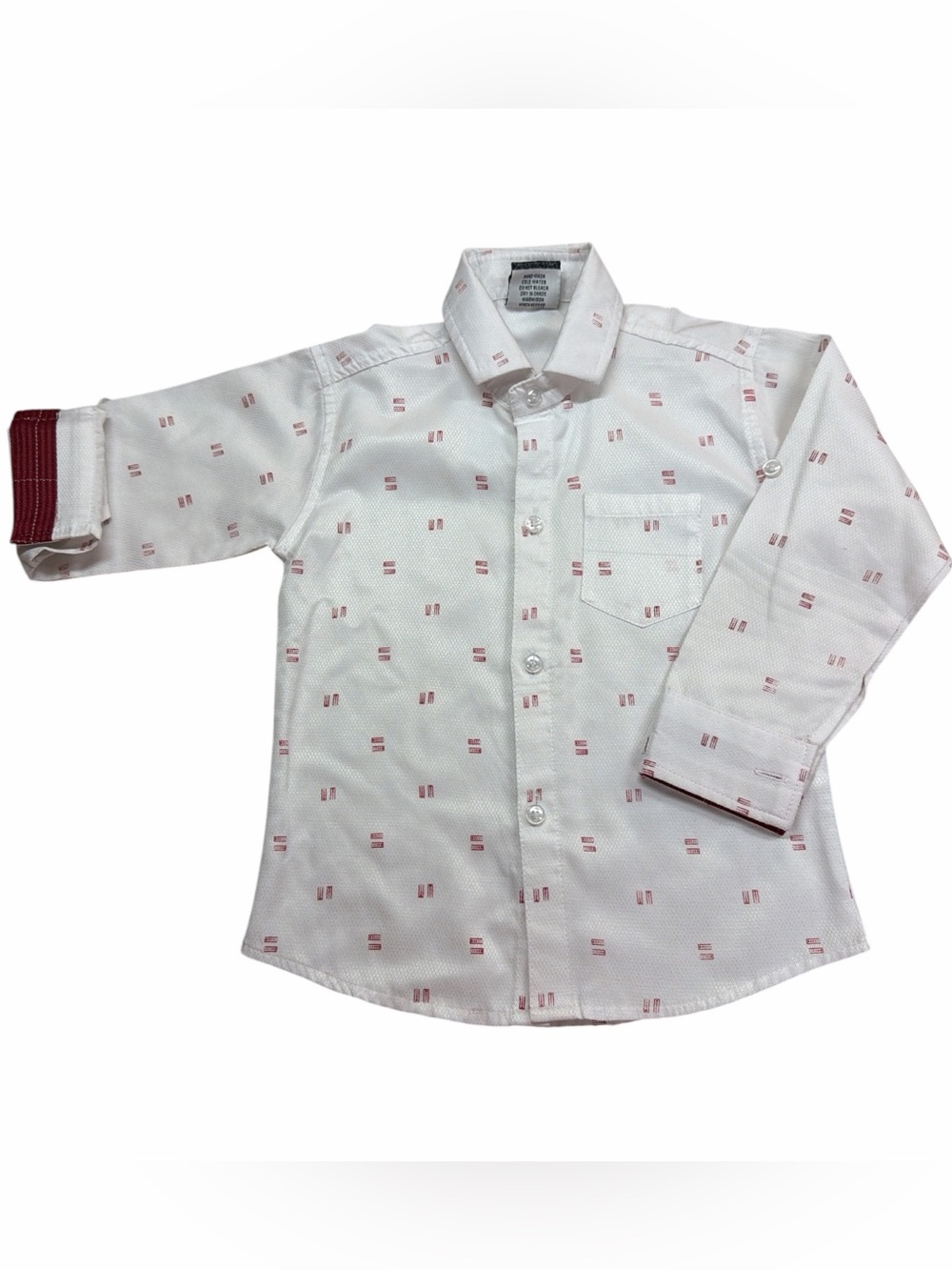 Red Chilli Wear Spice Boys White Button-Down Shirt with Red Micro Print Size 2